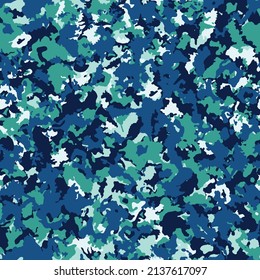 Seamless Blue military camouflage pattern. Abstract geometric design. Graphic textile texture. Vector illustration for textile, wrapping, continuous print, and web.