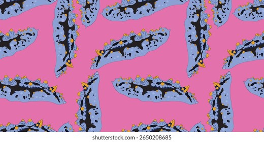 Padrão de Nudibranchs azul contínuo no fundo azul. Ilustração vetorial. Animais marinhos, vida selvagem subaquática. Design de roupas infantis. Bebê educar. 