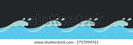 Seamless blue ocean waves border. Blue water surf theme graphics