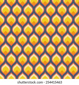 Seamless blue and orange retro wavy pattern vector
