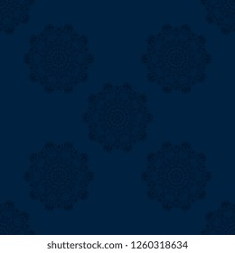 Seamless blue ornament on background. Floral ornament on background. Template for your design. Wallpaper pattern. Vector illustration