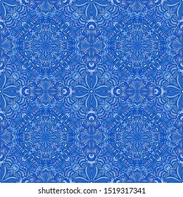 Seamless blue ornament. Pattern for headscarves, fabrics, sheets and wall-paper.