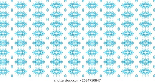 Seamless Blue Ornamental Pattern with Abstract Sea Creature Motif
