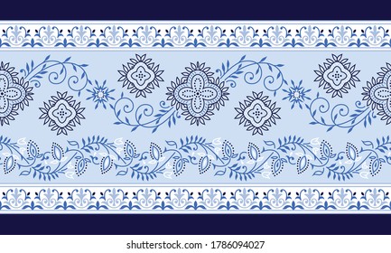 seamless blue paisley border pattern