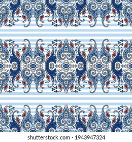 seamless Blue paisley border pattern on black