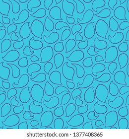 Seamless blue paisley pattern on white background. Oriental decoration print. Boho style, for wrapping, wallpaper, fabric. Indian ornament