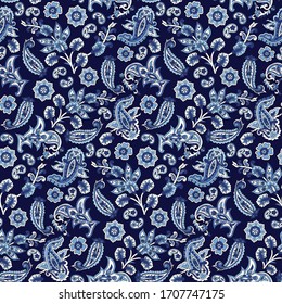 seamless blue paisley pattern on navy