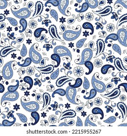 seamless blue paisley pattern white background