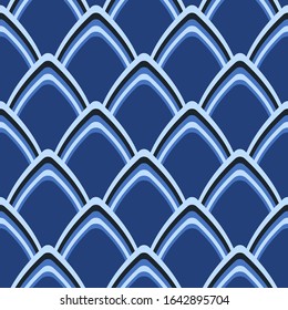 Seamless blue palette fish scale vector pattern. Gift wrapping paper, interior, cloth, fabric or web design.