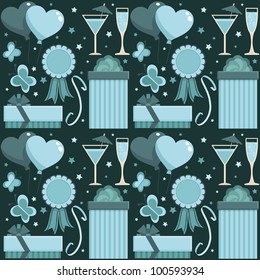 seamless blue party pattern wrapping with decorations
