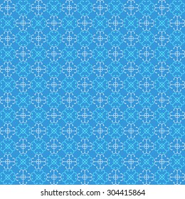 Seamless blue pattern with bright blue and white abstract elements (flowers, 4 anchors, ...)