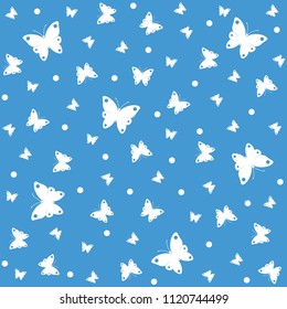 Seamless blue pattern butterflies, butterfly vector background