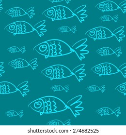 Seamless blue pattern with fishes