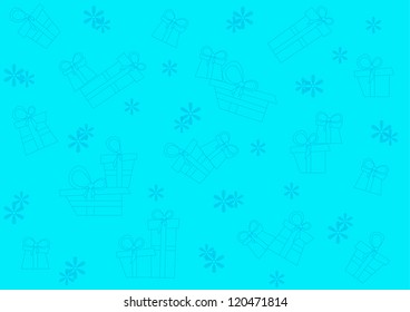Seamless blue pattern with gifts and snowflakes