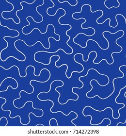 Seamless blue pattern with hand drawn curves