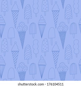 Seamless blue pattern with ice cream