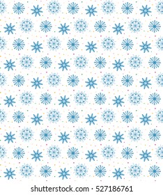 Seamless blue pattern of many snowflakes on white background. Christmas winter theme for gift wrapping. New Year seamless background for website