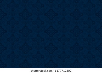 Seamless blue pattern on background. Seamless floral ornament on background. Seamless texture for wallpapers, textile, wrapping, design interior. Wallpaper pattern