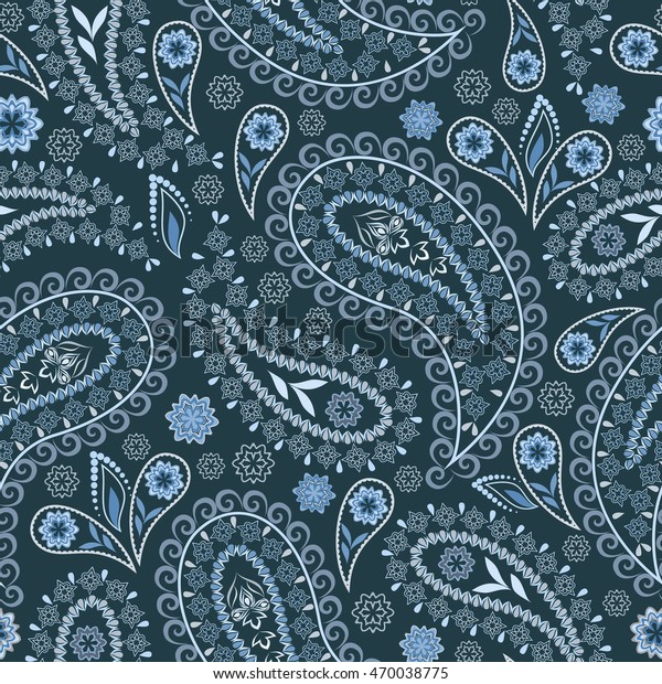 Seamless Blue Pattern Paisley Traditional Ethnic Stock Vector (Royalty ...