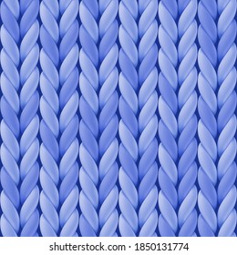 Nahtloses blaues Muster mit realistischer Strickstruktur für Hintergrund und Tapete. Vektorgrafik mit Nahaufnahme Merino Wolle.