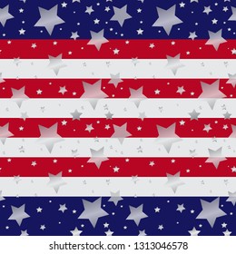 Seamless blue pattern with silver stars red and white strips, vector eps 8