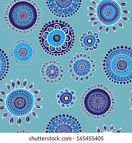 Seamless blue pattern with snowflakes. Vector illustration