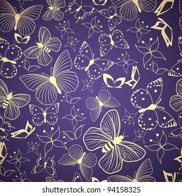 Seamless blue pattern with stylized butterflies