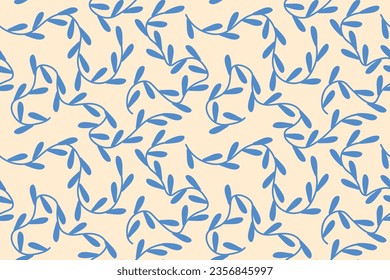 seamless blue pattern with twigs with leaves, great for wallpaper, textile, greeting card - vector illustration