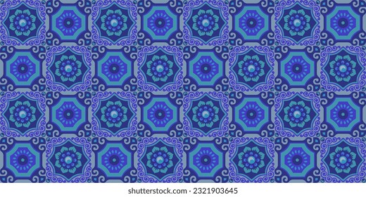 Seamless blue pattern. Vintage style. Abstract Blue Circle Pattern Design for Science and Technology Education.