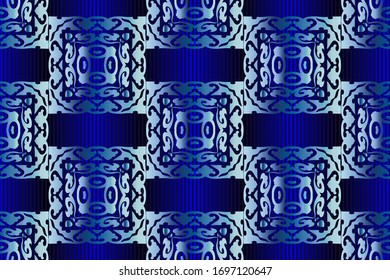 Seamless blue patterns on blue striped background