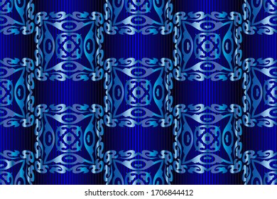 Seamless blue patterns on blue striped background