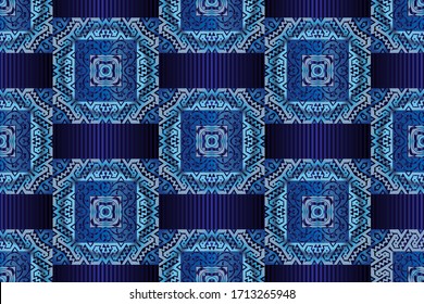 Seamless blue patterns on blue striped background