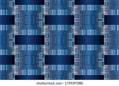 Seamless blue patterns on blue striped background