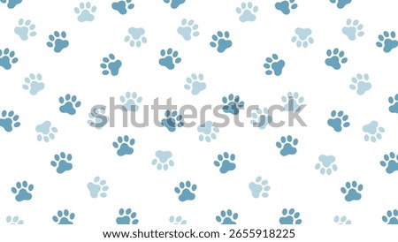 Seamless blue paw print vector pattern. Adorable animal footprint background for pet projects, kids, fabric