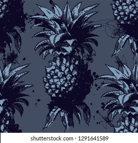 Seamless Blue Pineapple Pattern