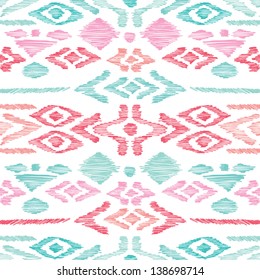 Seamless blue pink aztec vintage folklore background pattern in vector