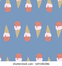 Seamless blue and pink colorful Ice cream cone pattern. Fun summer pattern.