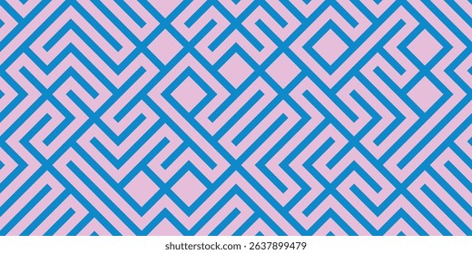 Seamless blue and pink linear geometric pattern