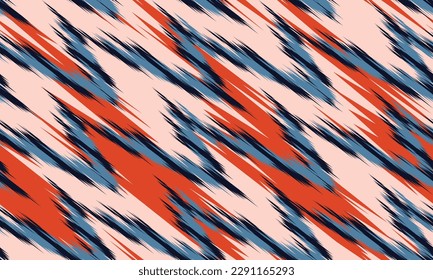 Seamless blue, pink, red abstract ikat pattern in earthy color. Abstract background for textile design, wallpaper, surface textures, wrapping paper.