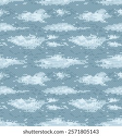 The seamless blue pixel background with clouds.