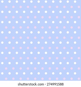 Seamless blue polka dot background in pastel style.