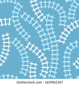 Seamless blue railroad background. Vector cartoon illustration