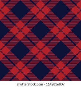Seamless blue and red diagonal detailed plaid tartan gingham textile pattern vector