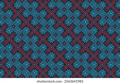 Seamless blue and red grunge stripes fabric pattern