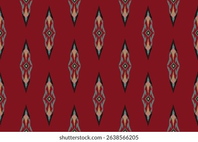 Seamless blue red Ikat pattern with soft textile texture. Traditional ethnic design with modern elegance, perfect for fabric, textile printing, fashion design, home decor, and digital backgrounds.