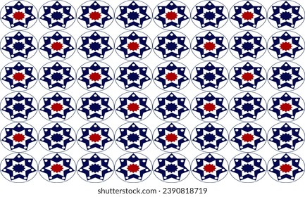 seamless blue and red mandala repeat pattern, replete image, design for fabric printing, checkerboard  chessboard dot and round circle