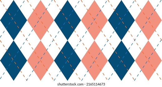 Seamless blue red and white argyle classic textile diamonds pattern vector