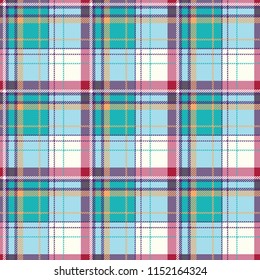 Seamless blue red white and orange classic textile check madras pattern vector