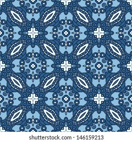 Seamless Blue Retro Pattern Background, Vector Illustration