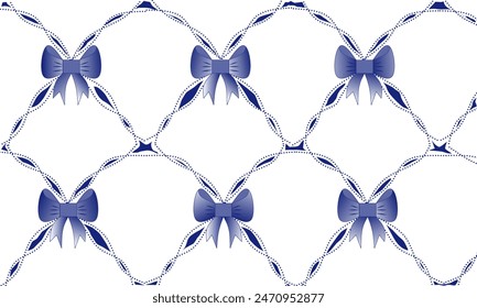 Seamless blue ribbon pattern illustration. Cute butterfly ribbon simple style background - great vector design for textile, wallpaper, wrapping, print etc.